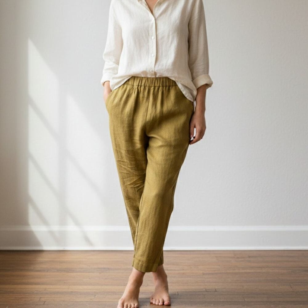 notPERFECTLINEN Olive Green Wide-Leg Linen Pants